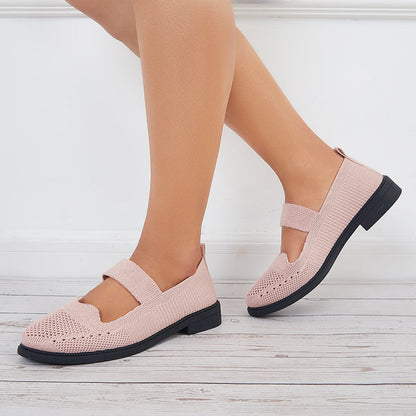 flowersverse - Women Knit Mary Jane Flats Breathable Loafers Comfy Walking Shoes