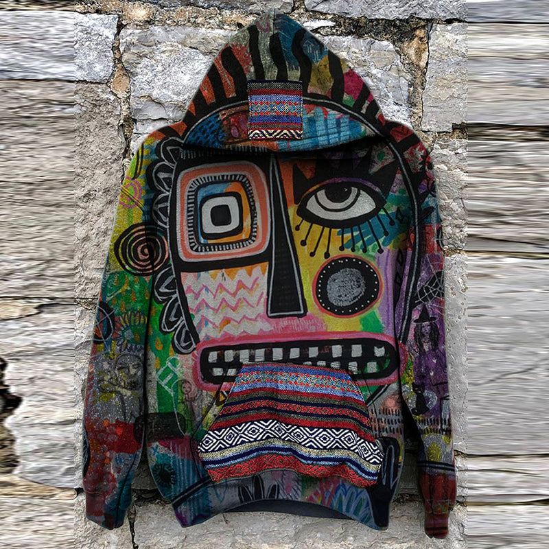 flowersverse New Casual Warm Pullover Tops Fashion Totem Printing Hooded Sweatshirt Autumn Winter Casual Long Sleeve Loose Hoodies Streetwear