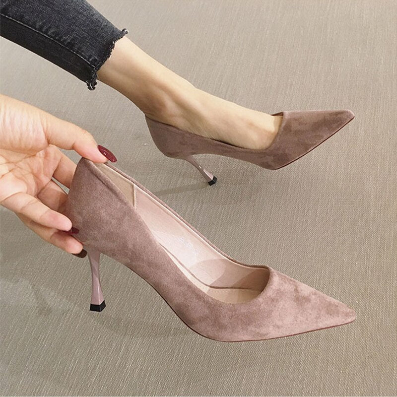 Amozae  2022 Ladies Shoe Women High Heel Fashion All-Match Comfortable Suede Pointed Toe Wear-Resistant Shoe Tacones Mujer Calzado Mujer
