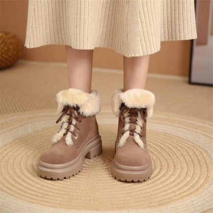 flowersverse  Winter Fashion Women's Boots Wool Fur Boots Warm Women Short Shoes Lace Up Snow Boots Flat Bottom Casual Motorcycle Boots