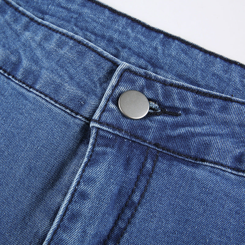 flowersverse Spring Autumn Sexy High Rise Straight Panelled Denim Jeans Wide Leg Streetwear Casual Dark Blue Women's Long Skinny Pants