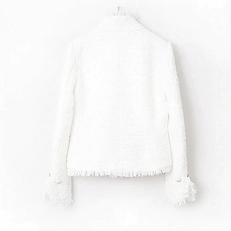 flowersverse tweed jacket White Pearl inlaid pocket autumn /winter women's jacket new slim slimming tweed ladies jacket coat