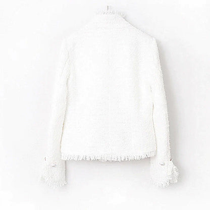 flowersverse tweed jacket White Pearl inlaid pocket autumn /winter women's jacket new slim slimming tweed ladies jacket coat