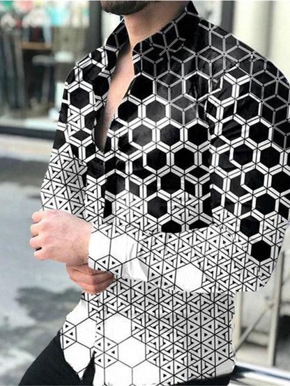 flowersverse Spring Autumn Men printed Shirts Turn-down Collar Buttoned Shirt Men's Casual Long Sleeve social shirt Tops Men's clothing