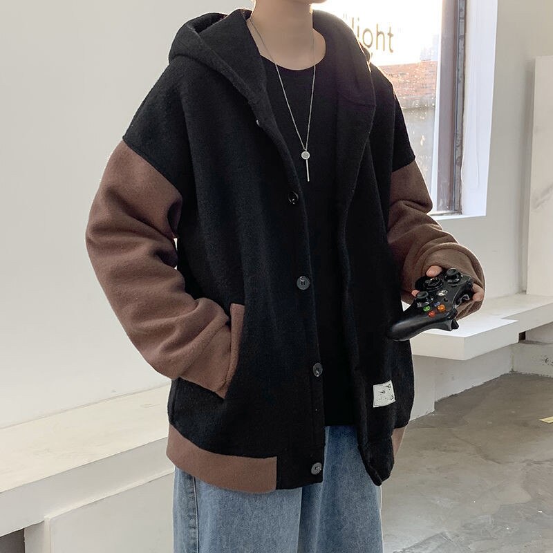 flowersverse Japan Korea Style Patchwork Fashion Hoodies Men Fleece Hooded Sweatshirts Coat Male Spring Autumn Student Casual Tops