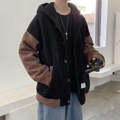 flowersverse Japan Korea Style Patchwork Fashion Hoodies Men Fleece Hooded Sweatshirts Coat Male Spring Autumn Student Casual Tops