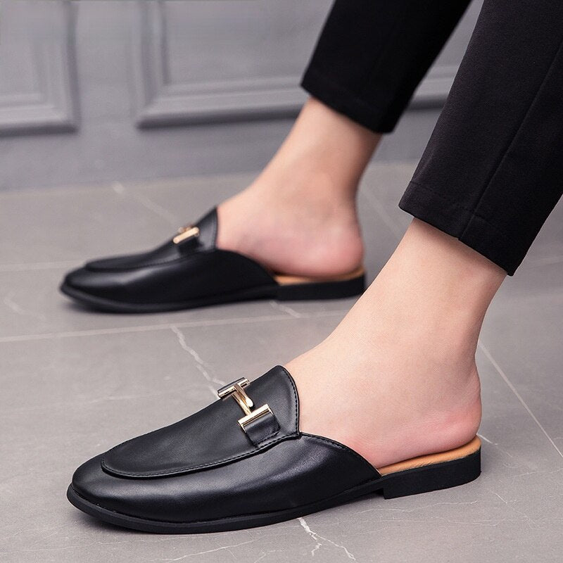 Amozae  Black Half Shoes For Men Leather Shoes Men Mules Casual Shoes Men Fashion Sapato Social Masculino Mocassin Homme Chaussure