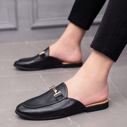 Amozae  Black Half Shoes For Men Leather Shoes Men Mules Casual Shoes Men Fashion Sapato Social Masculino Mocassin Homme Chaussure