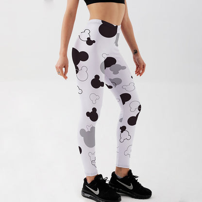 Qickitout 12% Spandex Fashion Cartoon Ice Cream God Horse Skull Digital Printed Legging Womens Star Stretch Pants