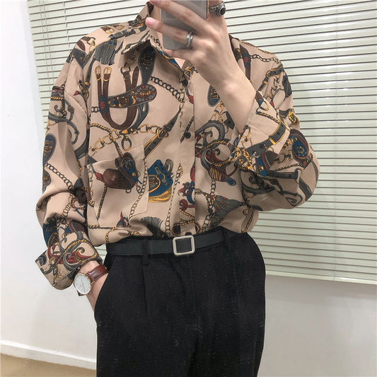 flowersverse New Beach Hawaiian Shirt for Men Long Sleeve Casual Loose Harajuku Floral Print Blouse Button Up Mens Shirts Streetwear
