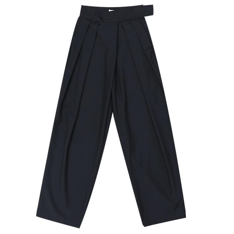 High Waist Black Brief Pleated Long Wide Leg Trousers New Loose Fit Pants Women Fashion Tide Spring Autumn 1S399