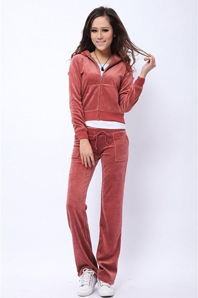 Spring/Fall Women's Brand Velvet Fabric Tracksuits Velour Suit Women Track Suit Hoodies And Pants fat sister sportswear