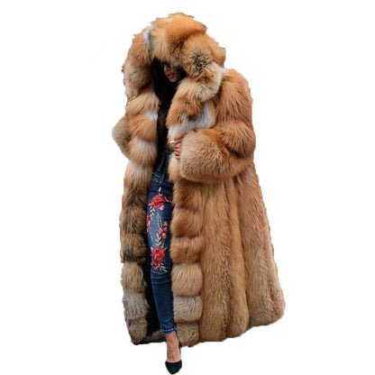 flowersverse flowersverse Fashion Long Winter Hooded Faux Fur Coat Loose Thick Warm  Artificial Fur Jacket Women Full Sleeve Outerwear Coats
