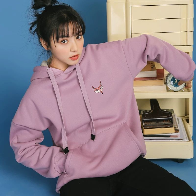 flowersverse flowersverse Jacket women solid color hoodies autumn winter imitation lamb wool korean loose plus velvet thick zipper sweatshirt tops