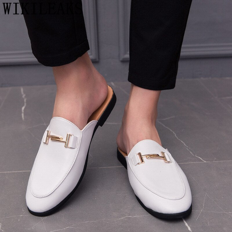 Amozae  Black Half Shoes For Men Leather Shoes Men Mules Casual Shoes Men Fashion Sapato Social Masculino Mocassin Homme Chaussure