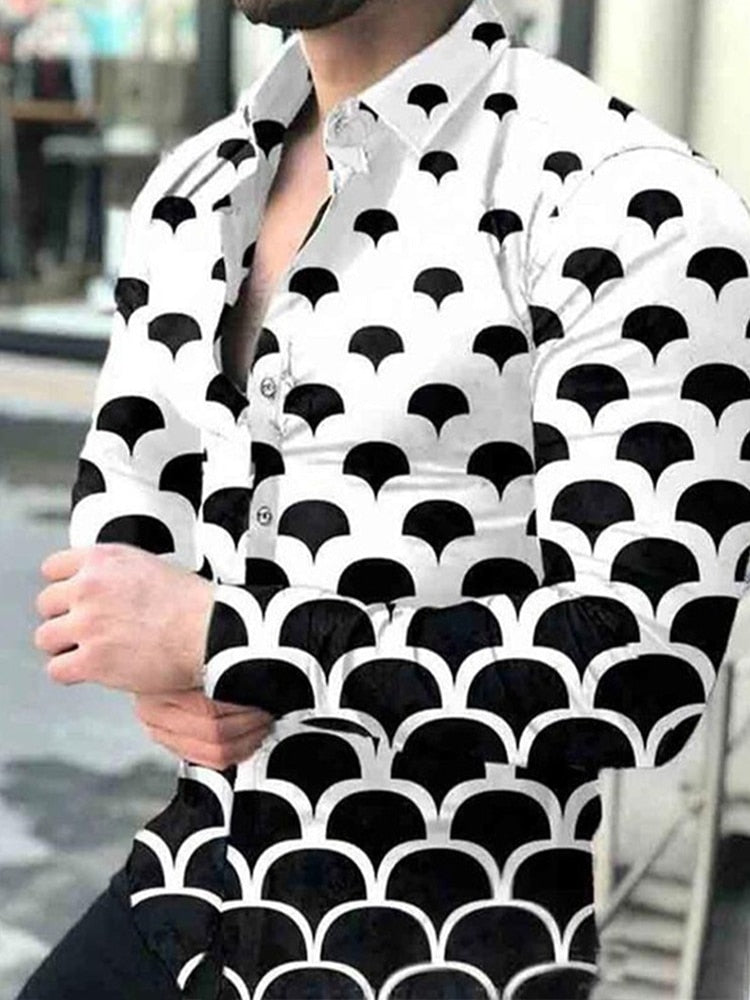 flowersverse Spring Autumn Men printed Shirts Turn-down Collar Buttoned Shirt Men's Casual Long Sleeve social shirt Tops Men's clothing