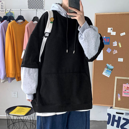 flowersverse Autumn Hoodies Men's Fashion Contrast Color Casual Hooded Sweatshirt Men Streetwear Hip-hop Loose Pullover Hoodie Mens M-5XL