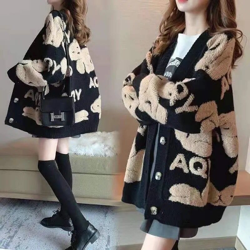 flowersverse Loose Sweater Oversize Woman Christmas Sweater Coat Korean Fashion Sweet Cardigans For Women  Thick Winter Clothes Knitted