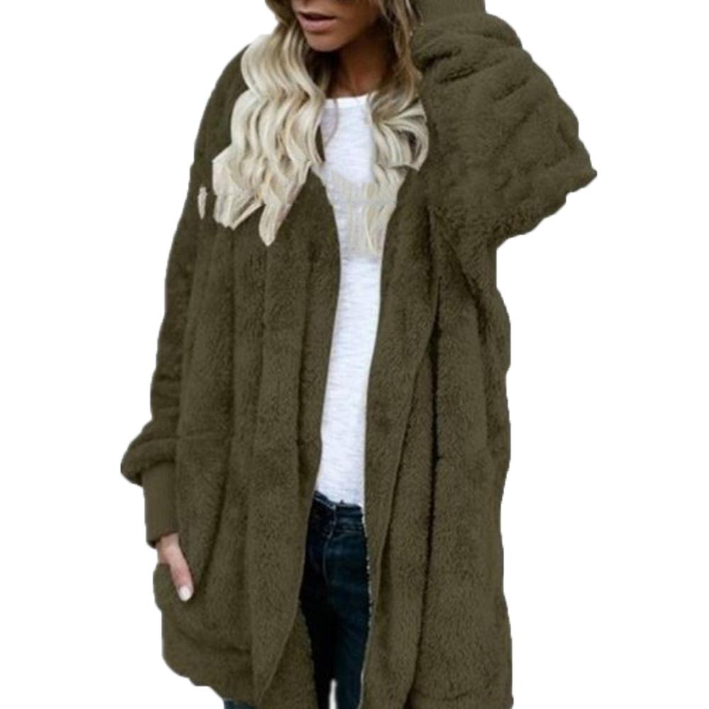 flowersverse Winter Warm Women Fashion Faux Fur Hooded Coat Hairry Cardigan Furry Outwear
