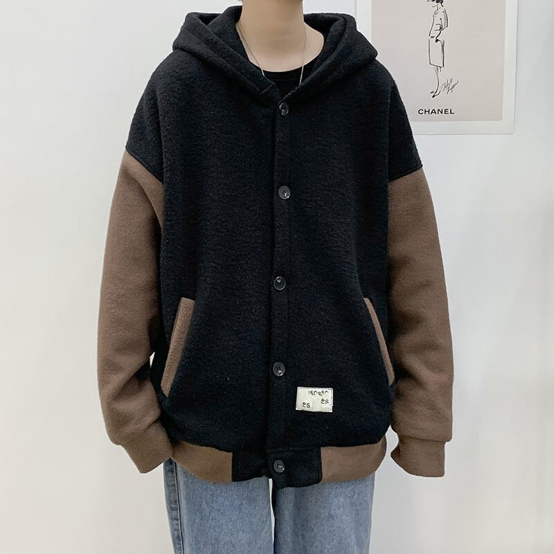 flowersverse Japan Korea Style Patchwork Fashion Hoodies Men Fleece Hooded Sweatshirts Coat Male Spring Autumn Student Casual Tops