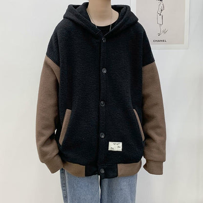 flowersverse Japan Korea Style Patchwork Fashion Hoodies Men Fleece Hooded Sweatshirts Coat Male Spring Autumn Student Casual Tops