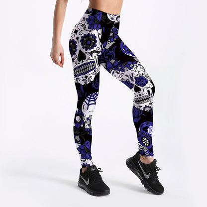 Qickitout 12% Spandex Fashion Cartoon Ice Cream God Horse Skull Digital Printed Legging Womens Star Stretch Pants