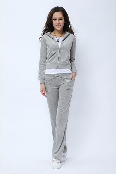 Spring/Fall Women's Brand Velvet Fabric Tracksuits Velour Suit Women Track Suit Hoodies And Pants fat sister sportswear