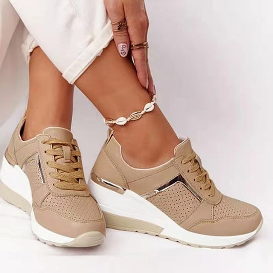 Thanksgiving  Amozae  2022New Wedge Sneakers Women Lace-Up Height Increasing Sports Shoes Ladies Casual Platform Air Cushion Comfy Vulcanized Shoes