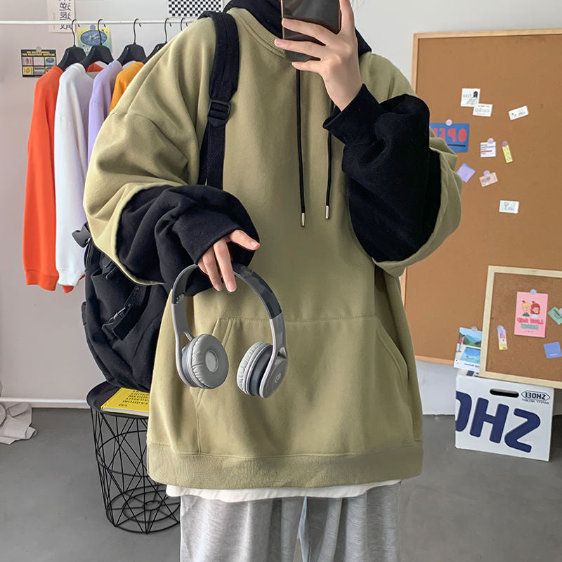 flowersverse Autumn Hoodies Men's Fashion Contrast Color Casual Hooded Sweatshirt Men Streetwear Hip-hop Loose Pullover Hoodie Mens M-5XL