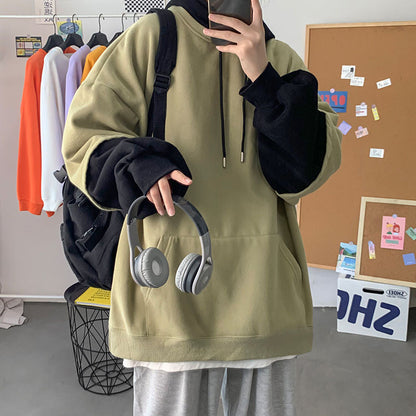 flowersverse Autumn Hoodies Men's Fashion Contrast Color Casual Hooded Sweatshirt Men Streetwear Hip-hop Loose Pullover Hoodie Mens M-5XL