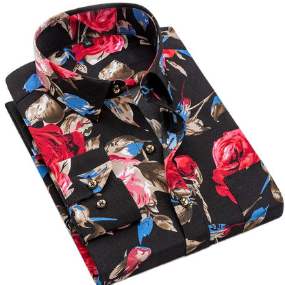 flowersverse Men's Long Sleeve Printed Casual Shirt Fashion Trun-down Collar Wedding Party Shirts Soft Hawaiian Holiday Summer Shirt