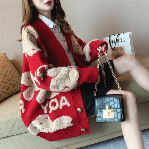 flowersverse Loose Sweater Oversize Woman Christmas Sweater Coat Korean Fashion Sweet Cardigans For Women  Thick Winter Clothes Knitted