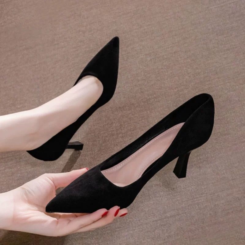 Amozae  2022 Ladies Shoe Women High Heel Fashion All-Match Comfortable Suede Pointed Toe Wear-Resistant Shoe Tacones Mujer Calzado Mujer