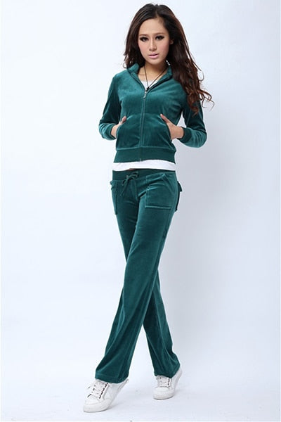 Spring/Fall Women's Brand Velvet Fabric Tracksuits Velour Suit Women Track Suit Hoodies And Pants fat sister sportswear