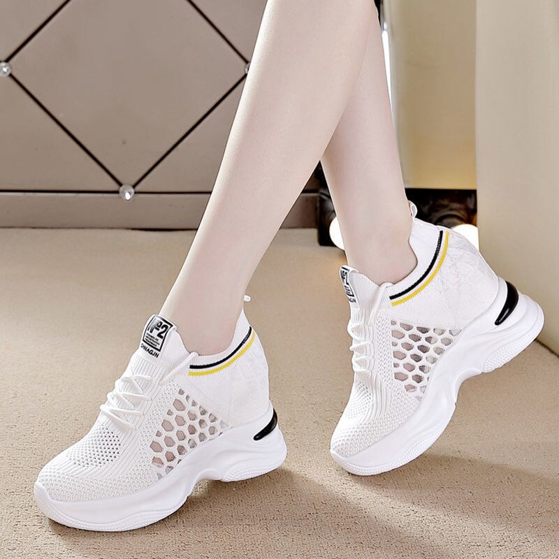 Amozae  Women's Sneakers Spring Sequined Casual Shoes Women Platform Heels Wedges Height Increasing 2022 Knitted Ladies Vulcanized Shoes