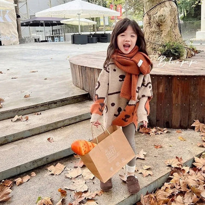 flowersverse Autumn Kids Knitted Print Panda Sweater For Girls Irregular O Neck Christmas Sweater Toddler Baby Pullover Sweaters Coat 6 8 12