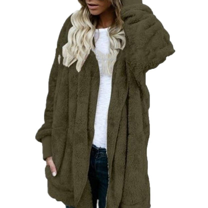 flowersverse Winter Warm Women Fashion Faux Fur Hooded Coat Hairry Cardigan Furry Outwear