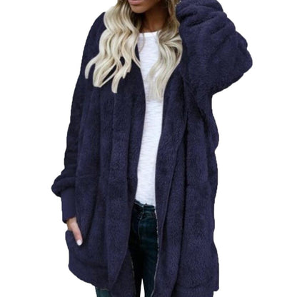 flowersverse Winter Warm Women Fashion Faux Fur Hooded Coat Hairry Cardigan Furry Outwear