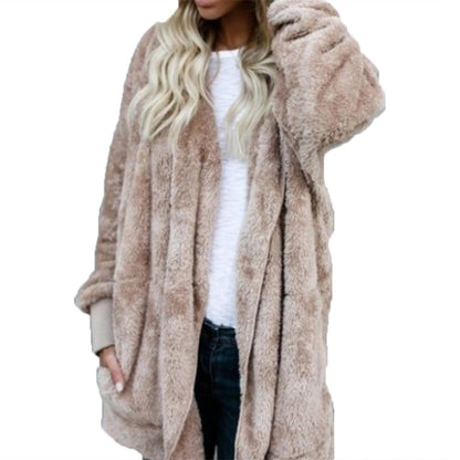 flowersverse Winter Warm Women Fashion Faux Fur Hooded Coat Hairry Cardigan Furry Outwear