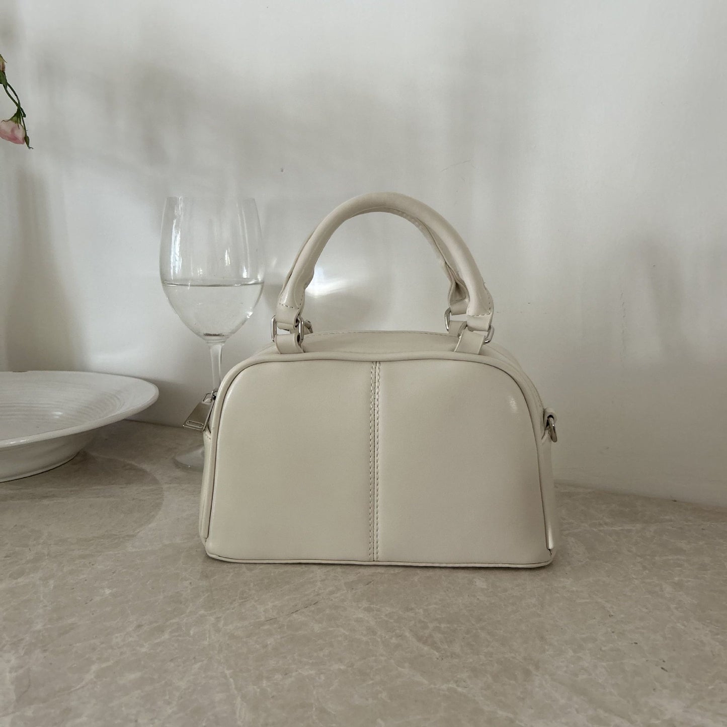 FLOWERSVERSE  Summer Popular Work Commuter Bag Texture Large Capacity Women's Handbag Retro Boston Bowling Bag