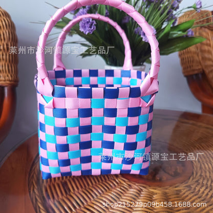 FLOWERSVERSE  Free Shipping Popular Small Bag Vegetable Basket PVC Woven Bag Open Children Small Clutch Hand Gift Bag Women's Bag