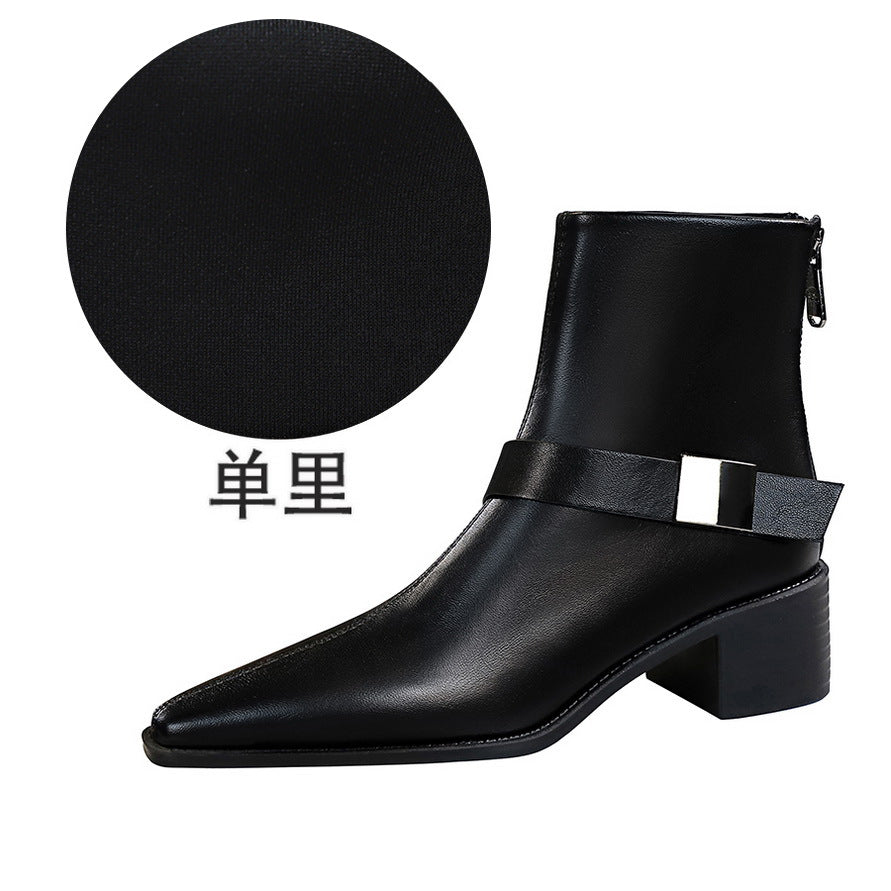 FLOWERSVERSE 2025 578-1 Retro style short knight boots thick heel medium heel belt buckle metal decorative pointed winter women's boots short boots