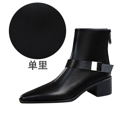 FLOWERSVERSE 2025 578-1 Retro style short knight boots thick heel medium heel belt buckle metal decorative pointed winter women's boots short boots