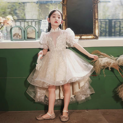 flowersverse Girls' Dress Light Luxury Minority High-End Children's Princess Dress Flower Girl's Wedding Dress Little Host Trailing Performance Dress