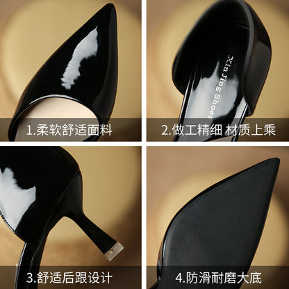 flowersverse  699-1 New  Style Hollow Stiletto Heel Pumps Women's Nude Patent Leather Pointed High Heels Women's Outer Wear