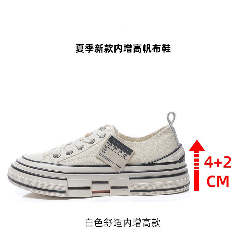 flowersverseWu Jianhao Same Style Black Canvas Shoes for Women  Autumn New Thin Thick Bottom Increased Korean Style Sneakers Pumps Women