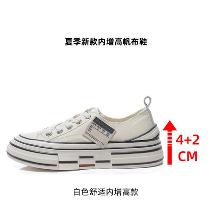 flowersverseWu Jianhao Same Style Black Canvas Shoes for Women  Autumn New Thin Thick Bottom Increased Korean Style Sneakers Pumps Women