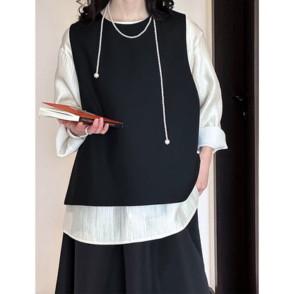 2025  spring new back split suit vest women's simple fashionable exquisite quiet luxury stacked top 1588