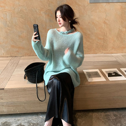 2025 Thirteen Lines  Spring New ins Temperament Elegant Scarf Wool Knitted Sweater Women's 25152