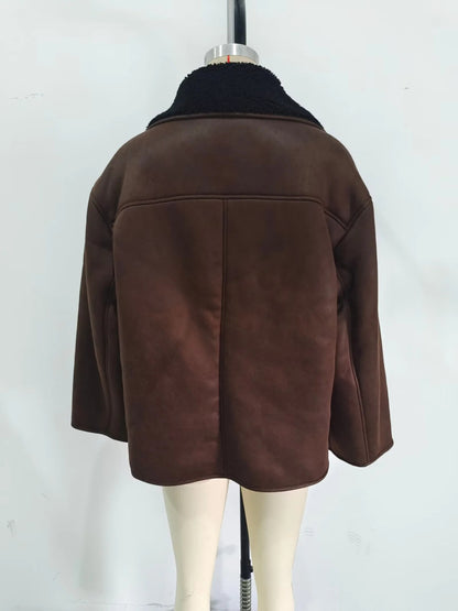 autumn and winter new American fur integrated jacket jacket women's large version loose lapel single-breasted cardigan jacket